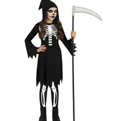 DÉGUISEMENT SQUELETTE ROBE MACABRE À CAPUCHE FILLE
