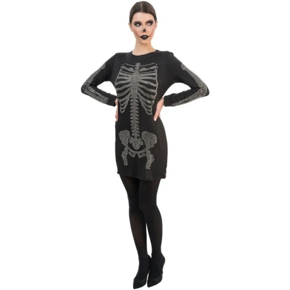 DÉGUISEMENT SQUELETTE STRASS ROBE COURTE FEMME