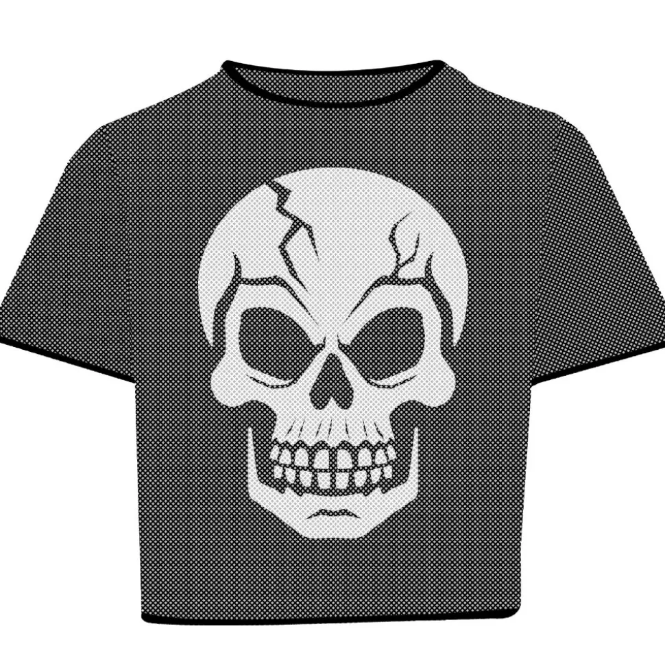 DÉGUISEMENT T-SHIRT RÉSILLE TÊTE DE MORT FEMME