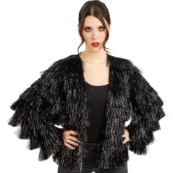 DÉGUISEMENT VESTE SCINTILLANTE FRANGES NOIR FEMME