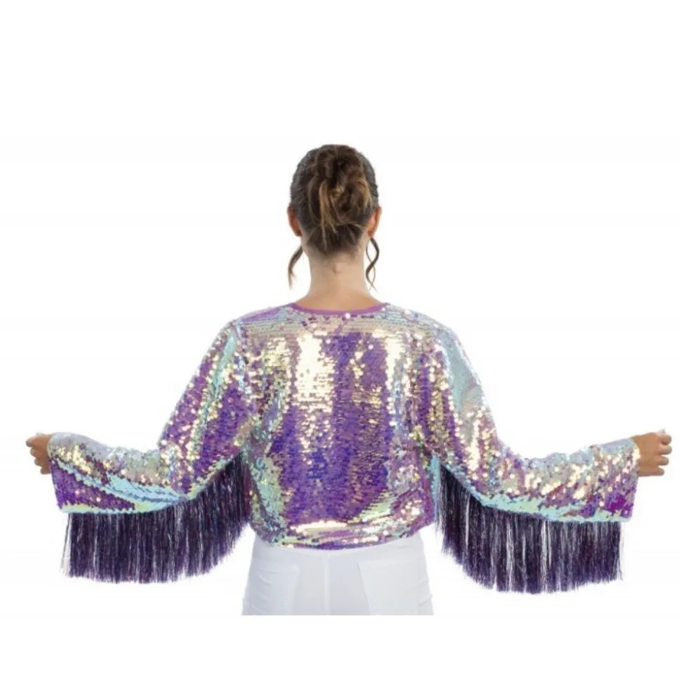 DÉGUISEMENT VESTE SEQUINS VIOLET IRISÉ SCÈNE FEMME