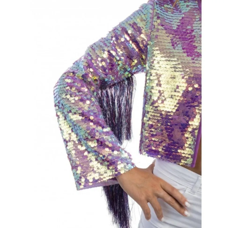 DÉGUISEMENT VESTE SEQUINS VIOLET IRISÉ SCÈNE FEMME