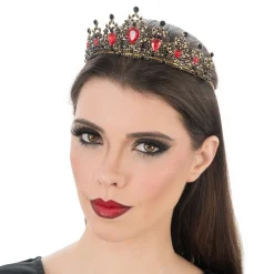 DIADÈME GOTHIQUE STRASS PIERRE ROUGE NOIR ADULTE