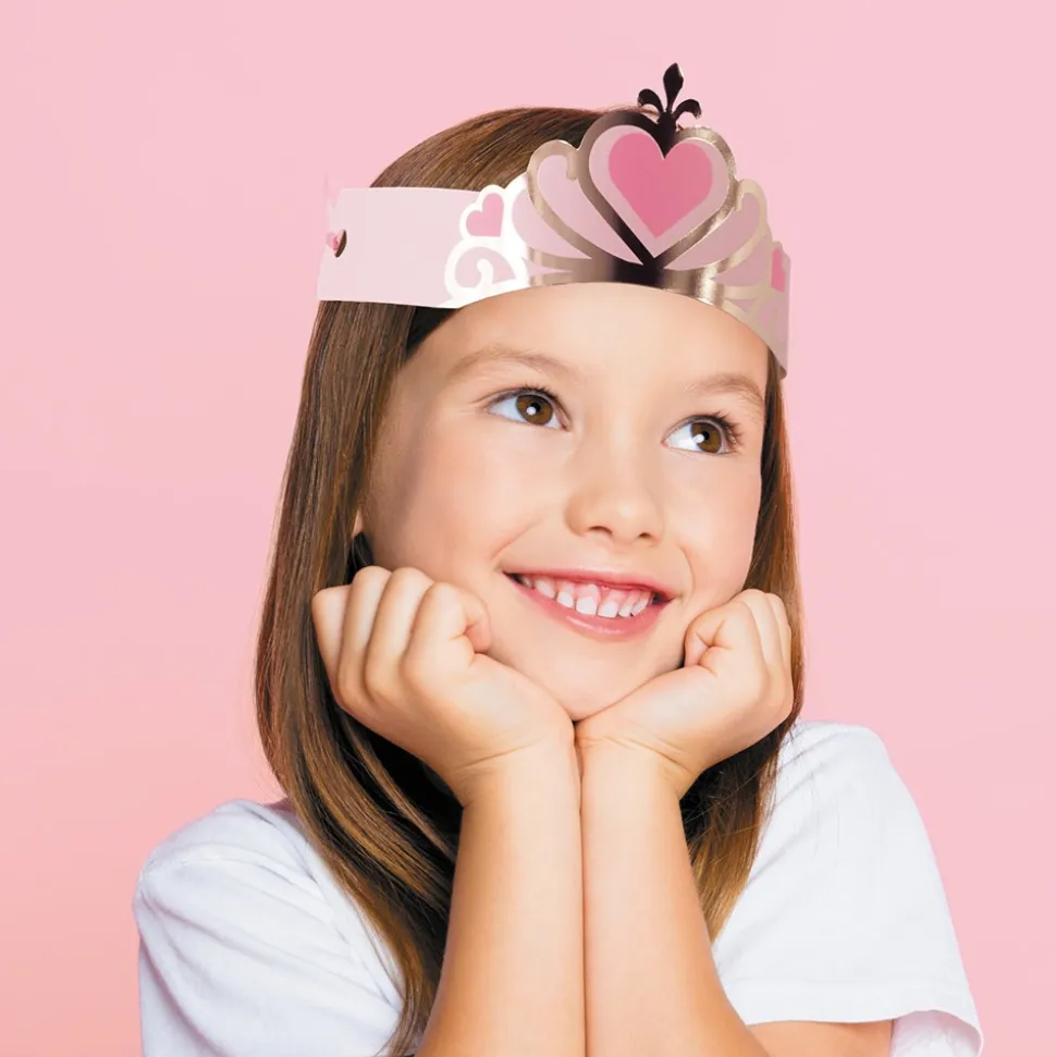 8 DIADÈMES CARTON PRINCESSE COURONNE ROSE