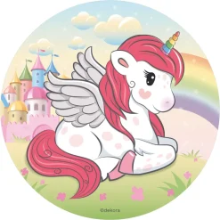DISQUE AZYME LICORNE ARC-EN-CIEL DÉCO GÂTEAU 20CM