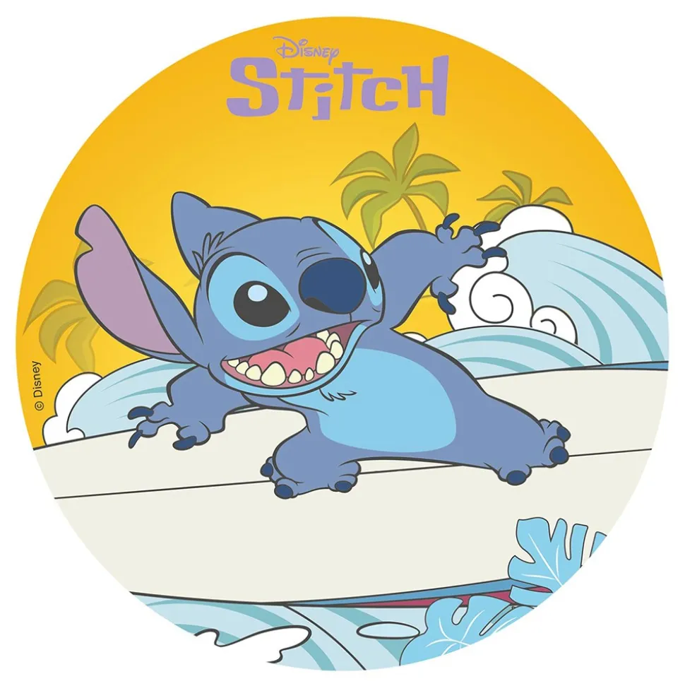DISQUE AZYME STITCH BEACH SURF DÉCO GÂTEAU 20CM
