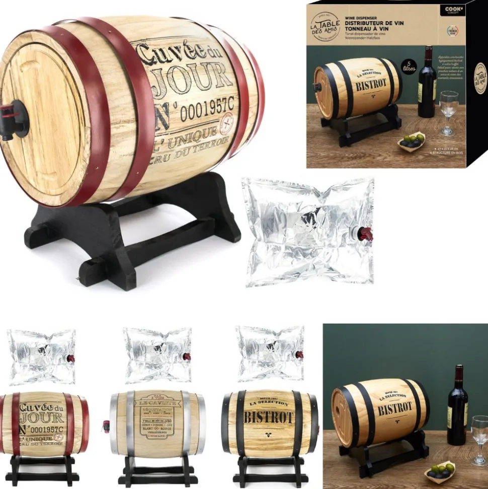 DISTRIBUTEUR À VIN TONNEAU BOIS 3L