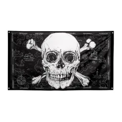 DRAPEAU PIRATE CARTE TRÉSOR 90X150CM NOIR
