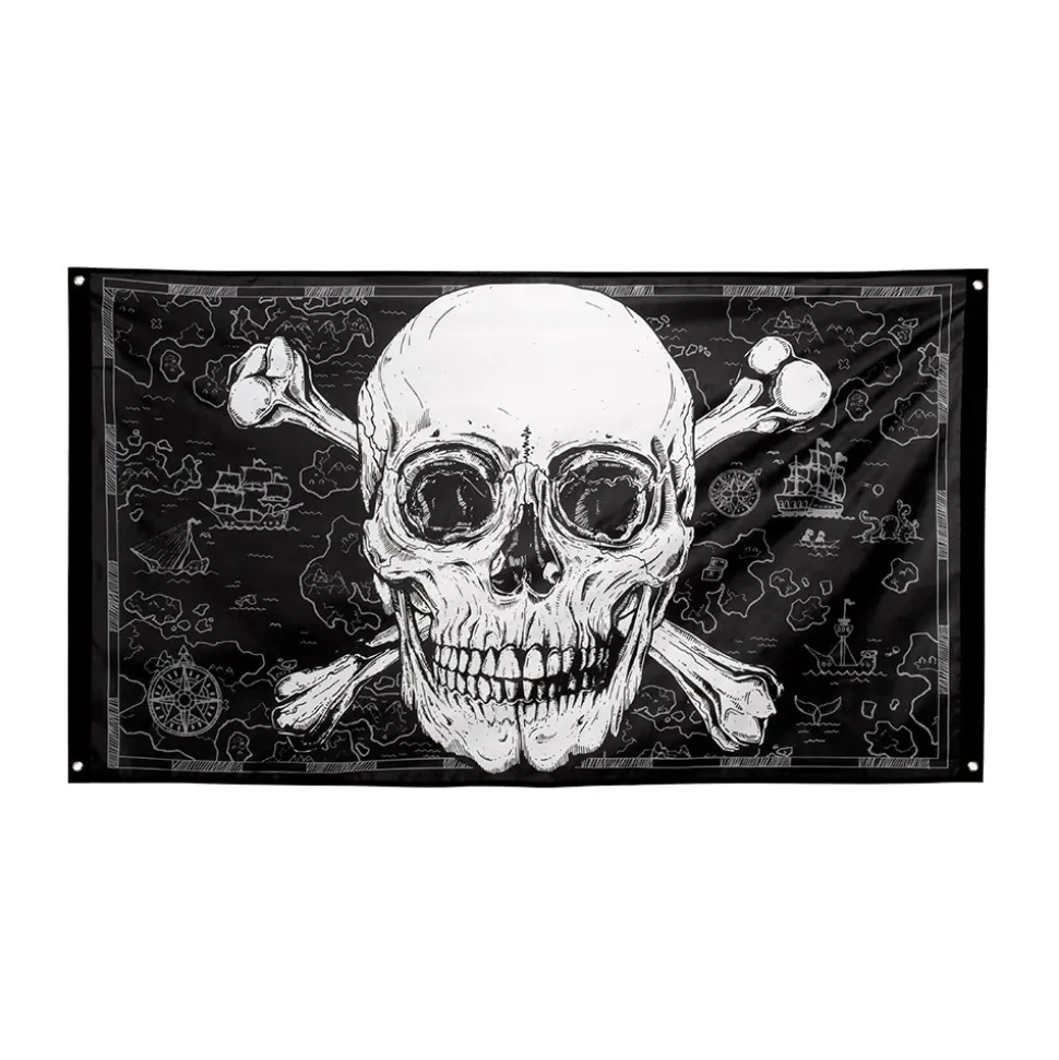 DRAPEAU PIRATE CARTE TRÉSOR 90X150CM NOIR