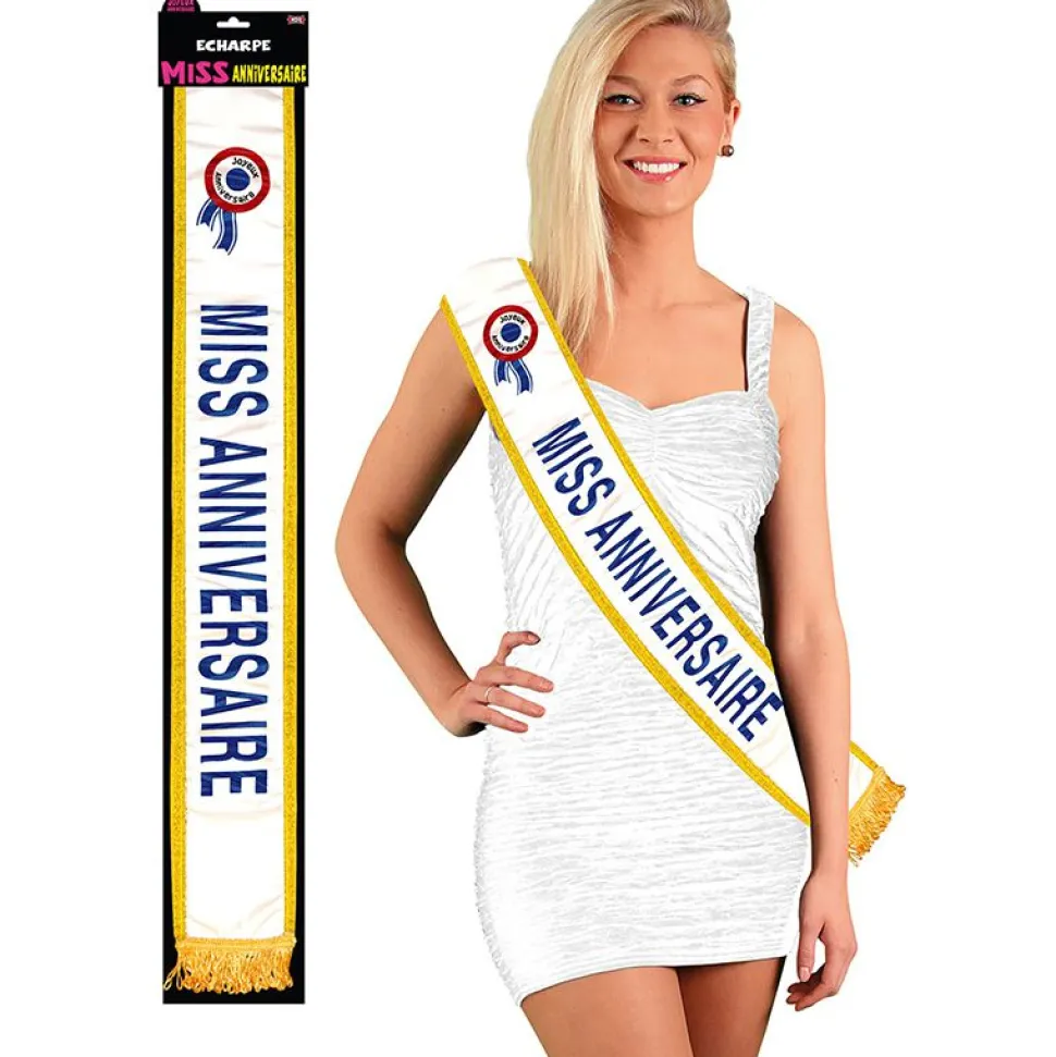 ECHARPE MISS JOYEUX ANNIVERSAIRE BLEUE