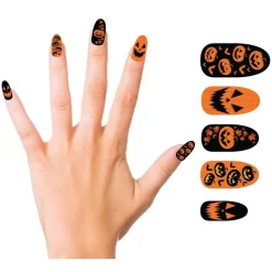 10 FAUX ONGLES CITROUILLE HALLOWEEN ADHÉSIF ADULTE