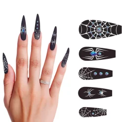 10 FAUX ONGLES LONGS ARAIGNÉE AVEC COLLE