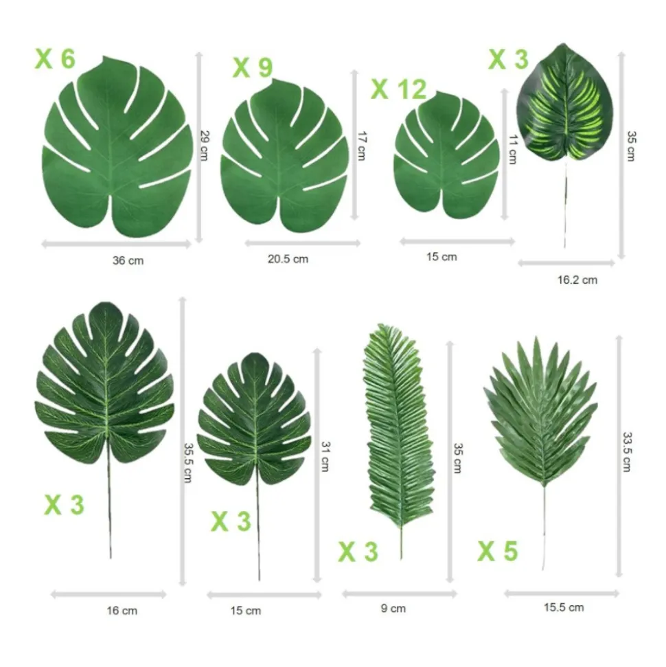 44 FEUILLES TROPICALES DÉCO PALMIER MONSTERA VERT