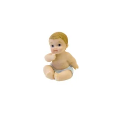 FIGURINE BÉBÉ ASSIS RÉSINE COUCHÉ 5CM BLEU