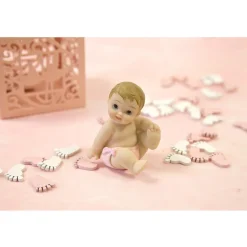 FIGURINE BÉBÉ ASSIS RÉSINE COUCHÉ 5CM ROSE