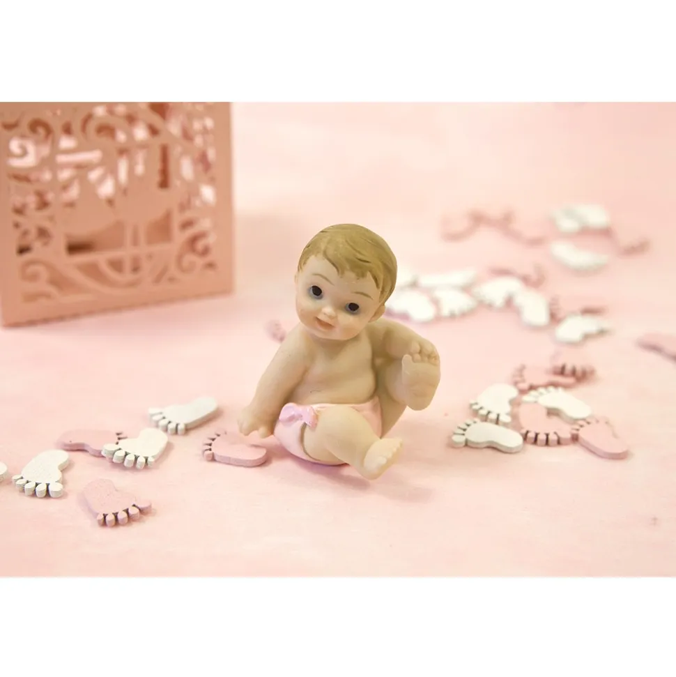 FIGURINE BÉBÉ ASSIS RÉSINE COUCHÉ 5CM ROSE