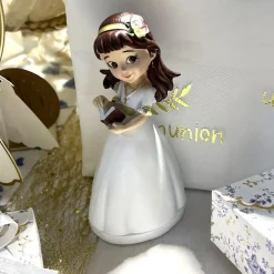 FIGURINE COMMUNIANTE FILLE DIADÈME 13CM BLANC