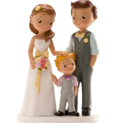 FIGURINE COUPLE MARIÉS AVEC GARÇON 16CM