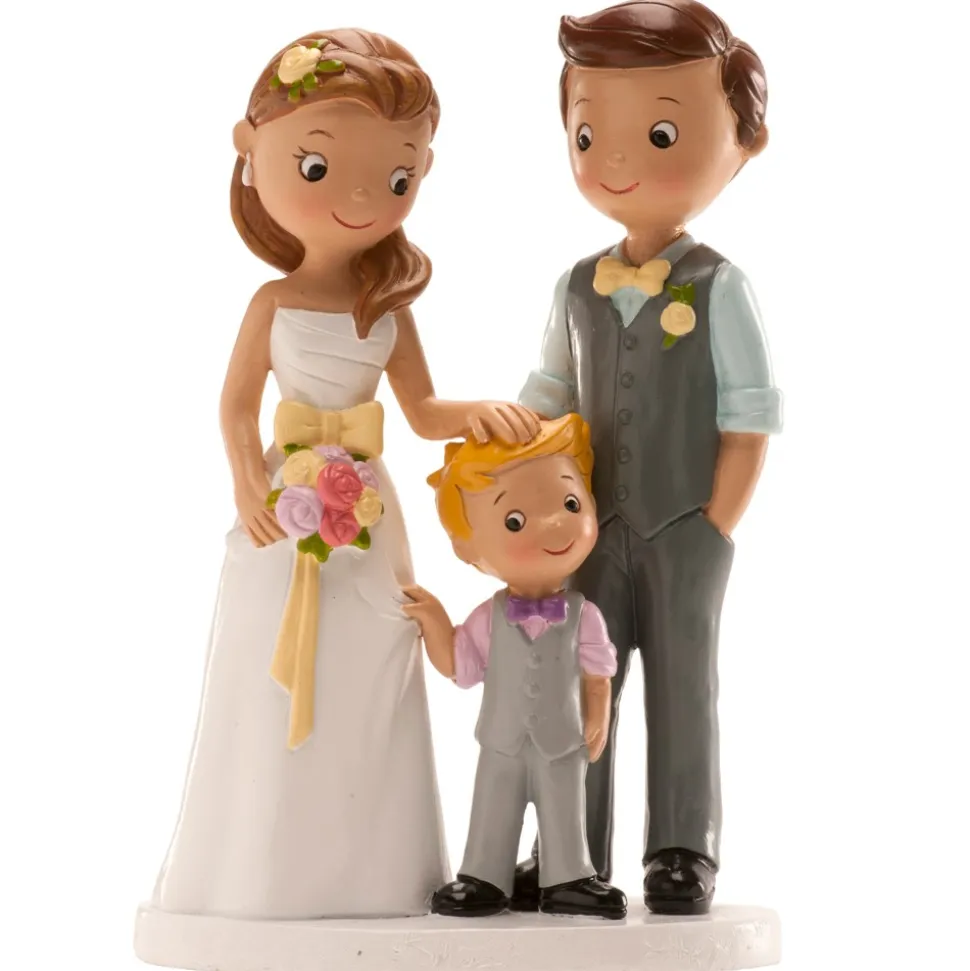 FIGURINE COUPLE MARIÉS AVEC GARÇON 16CM