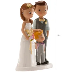 FIGURINE COUPLE MARIÉS AVEC GARÇON 16CM