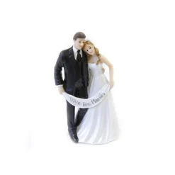 FIGURINE COUPLE MARIÉS BANDEROLE VIVE MARIÉS 13CM