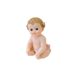 FIGURINE RÉSINE BÉBÉ FILLE ASSIS 12.6X8.7CM ROSE