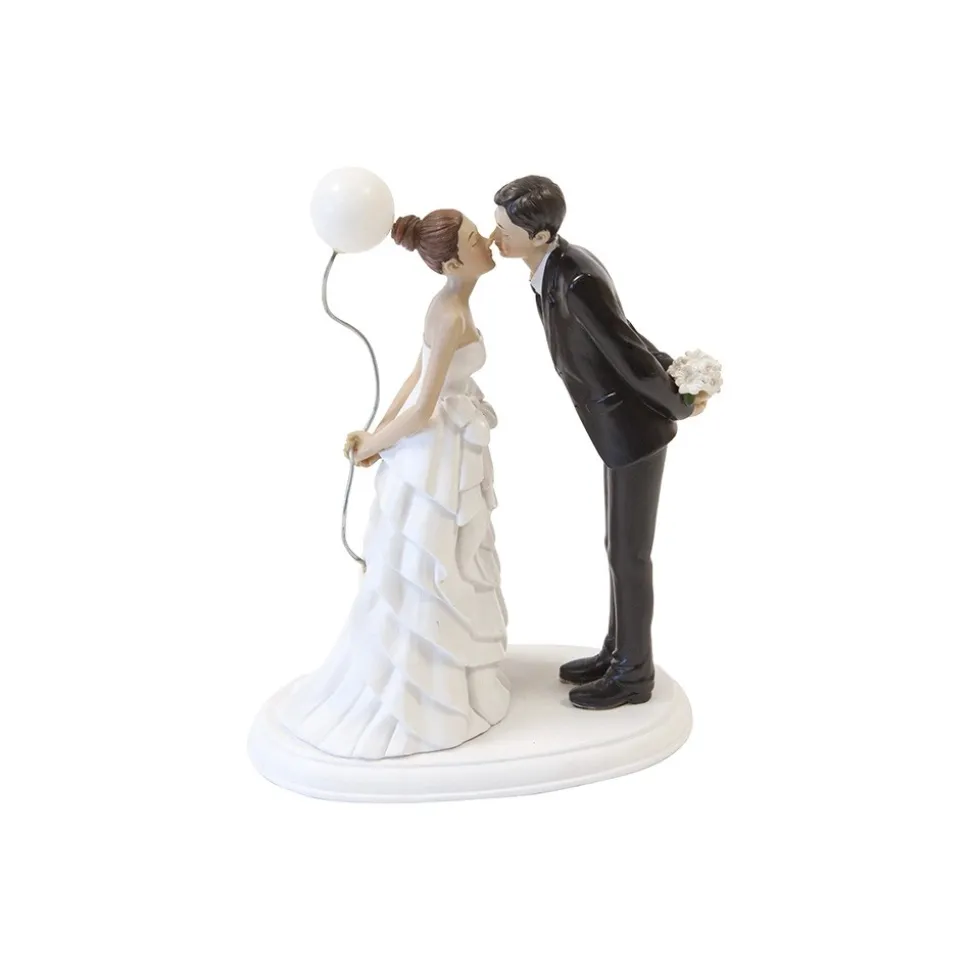 FIGURINE RÉSINE COUPLE S'EMBRASSANT BALLON 15.9CM