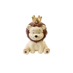 FIGURINE RÉSINE LION COURONNÉ DORÉE 10X7CM