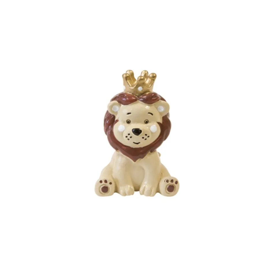 FIGURINE RÉSINE LION COURONNÉ DORÉE 6X4CM