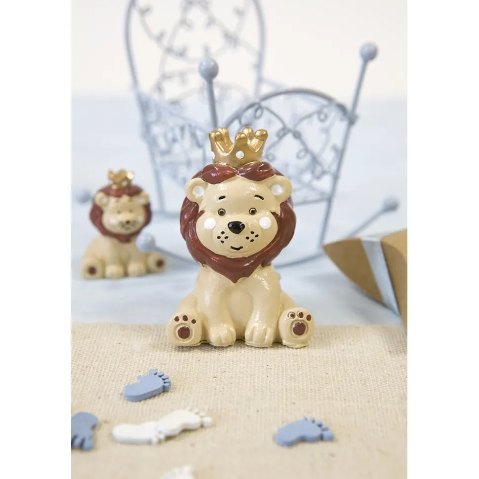 FIGURINE RÉSINE LION COURONNÉ DORÉE 6X4CM