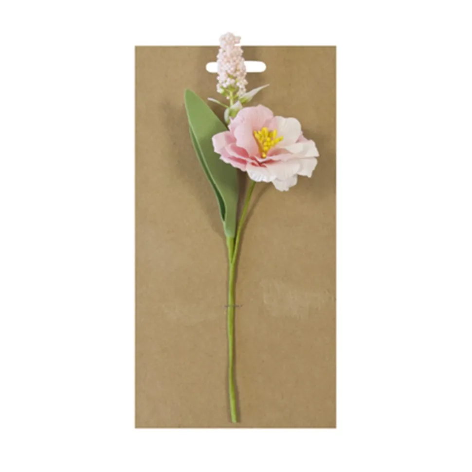 FLEUR PAPIER FEUILLES MOUSSE 19CM ROSE