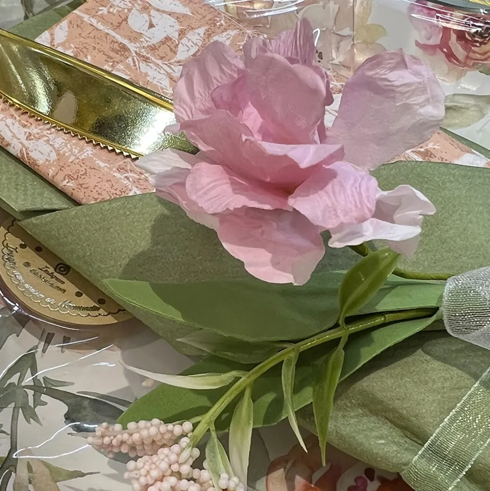 FLEUR PAPIER FEUILLES MOUSSE 19CM ROSE
