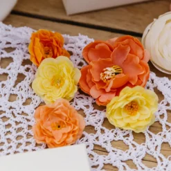 6 FLEURS ARTIFICIELLES 4-7.5CM PÊCHE CORAIL OCRE