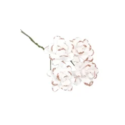12 FLEURS BLANC PAPIER PAILLETÉ 9X2.5CM ROSE GOLD