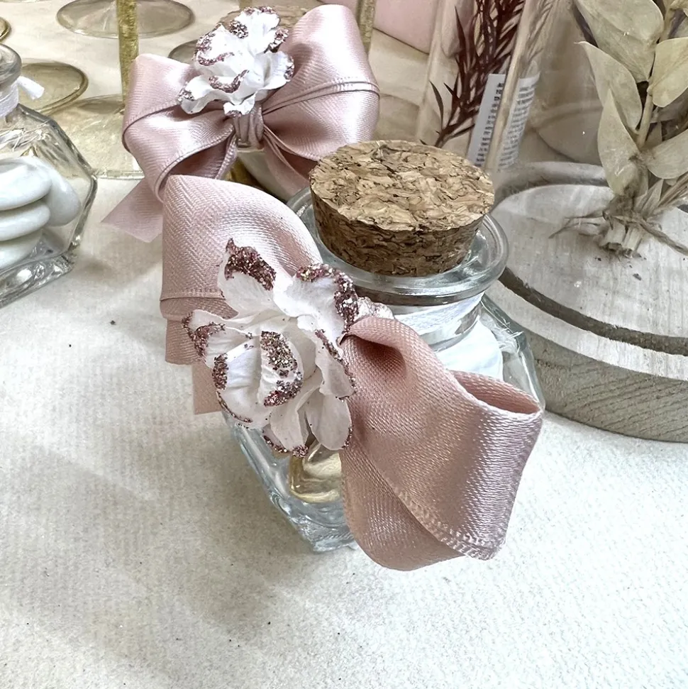 12 FLEURS BLANC PAPIER PAILLETÉ 9X2.5CM ROSE GOLD