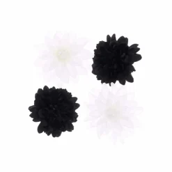 4 FLEURS DAHLIA ARTIFICIEL 12-15CM BLANC NOIR