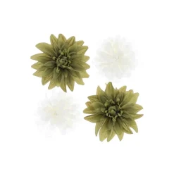 4 FLEURS DAHLIA ARTIFICIEL 12-15CM PISTACHE CRÈME