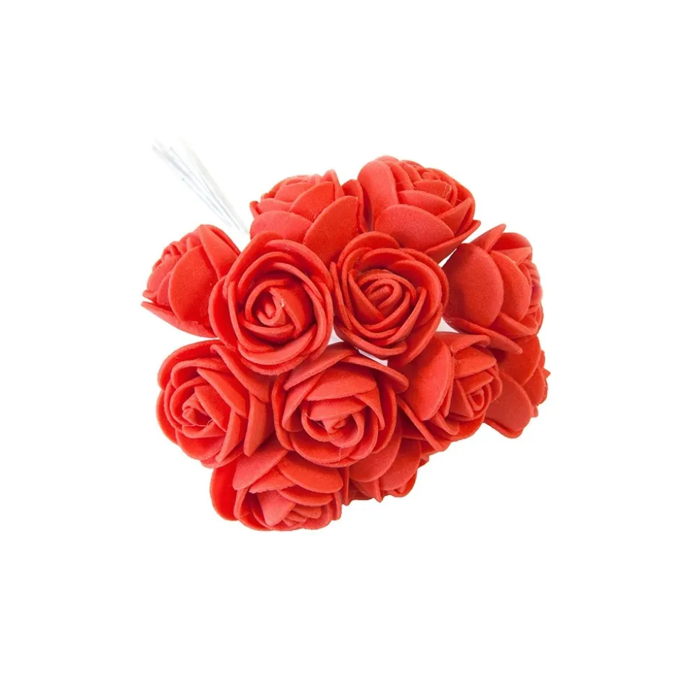 24 FLEURS DÉCO ROSETTE MOUSSE 11X2CM ROUGE