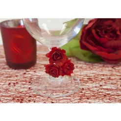12 FLEURS PAPIER 9CM ROUGE PAILLETÉE