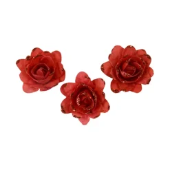 12 FLEURS PAPIER 9CM ROUGE PAILLETÉE