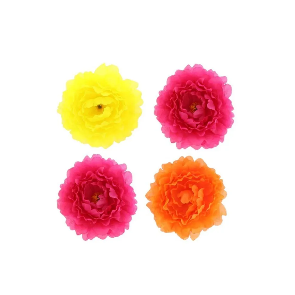 4 FLEURS PIVOINE ARTIFICIEL 13CM ROSE ORANGE JAUNE