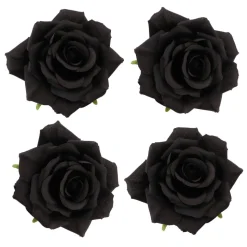 4 FLEURS ROSE ARTIFICIELLE POLYESTER 9.5CM NOIR