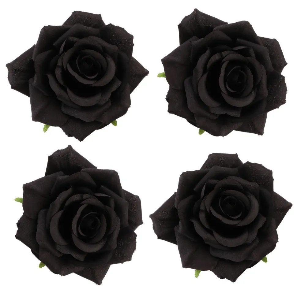 4 FLEURS ROSE ARTIFICIELLE POLYESTER 9.5CM NOIR