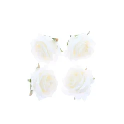 4 FLEURS ROSE ARTIFICIELLE TISSU 6CM BLANC