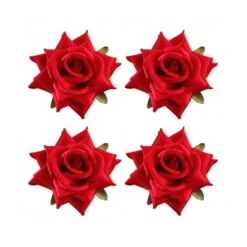 4 FLEURS ROSE ARTIFICIELLE VELOUTÉ 10CMX5CM ROUGE