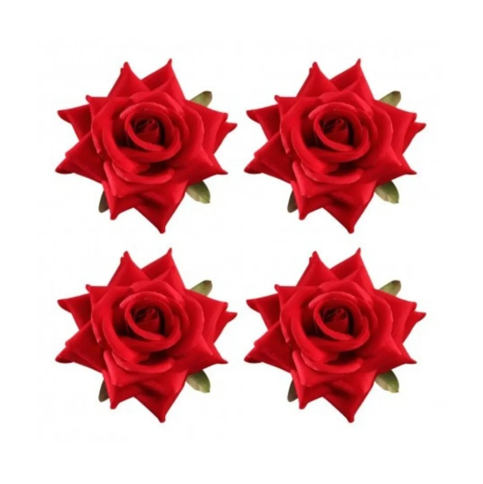 4 FLEURS ROSE ARTIFICIELLE VELOUTÉ 10CMX5CM ROUGE