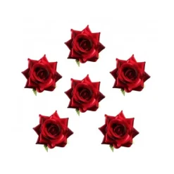 6 FLEURS ROSE ARTIFICIELLE VELOUTÉ 7CMX4.5CM ROUGE