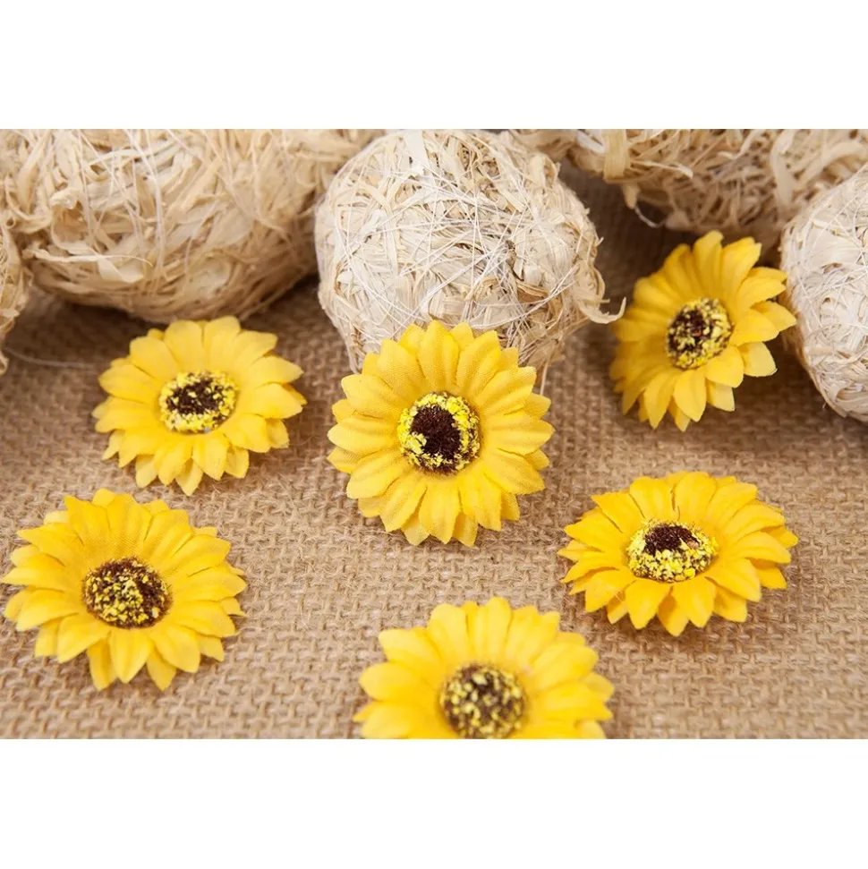 4 FLEURS TOURNESOL ARTIFICIEL 5CM JAUNE