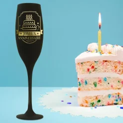 FLÛTE À CHAMPAGNE VERRE ANNIVERSAIRE 24CM NOIR OR
