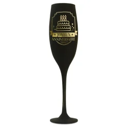 FLÛTE À CHAMPAGNE VERRE ANNIVERSAIRE 24CM NOIR OR